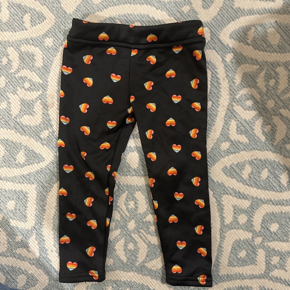 Lily & Dan Fleece Lined Leggings‎ Girls Size 3T Black Rainbow Hearts Whimsical